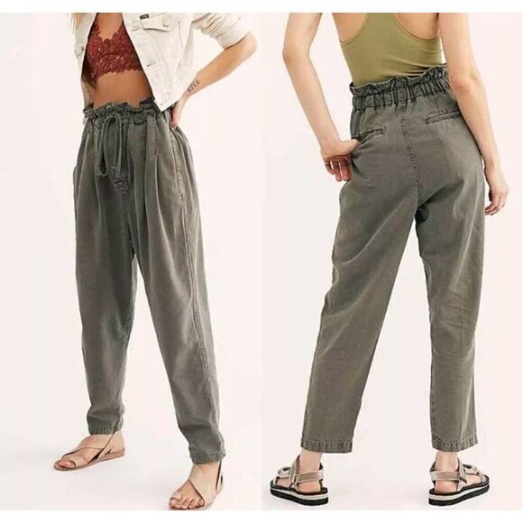 Free People Margate Pleated Trouser Pant Olive Green Size XS - Picture 1 of 10